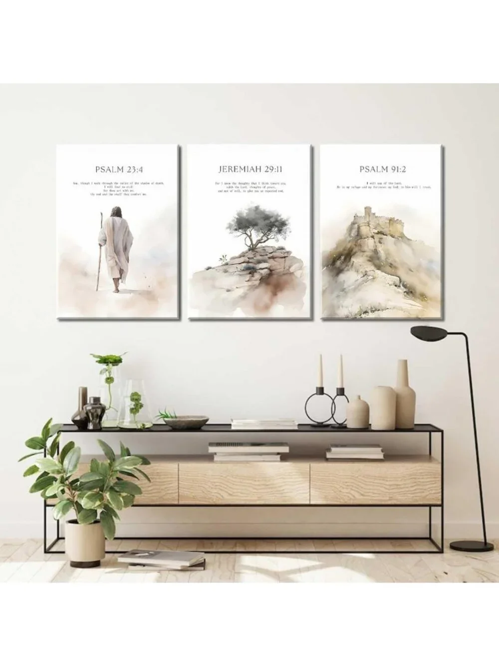 3-Piece Framed Jesus Wall Art Set - Minimalist Bible Verse Canvas Prints for